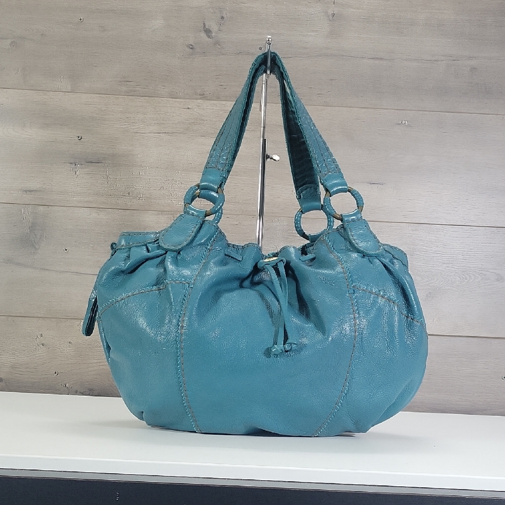 Lucky Brand Teal Leather Hobo Tote Shoulder Bag Purse Handbag